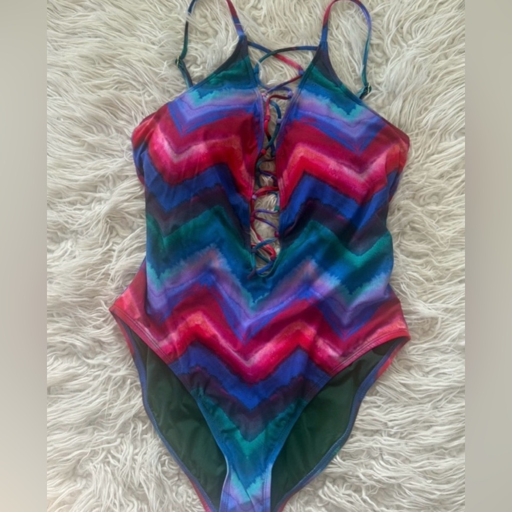 La Blanca One Piece Swimsuit Hidden Gems Multi Color Lace-Up Low Cut 12